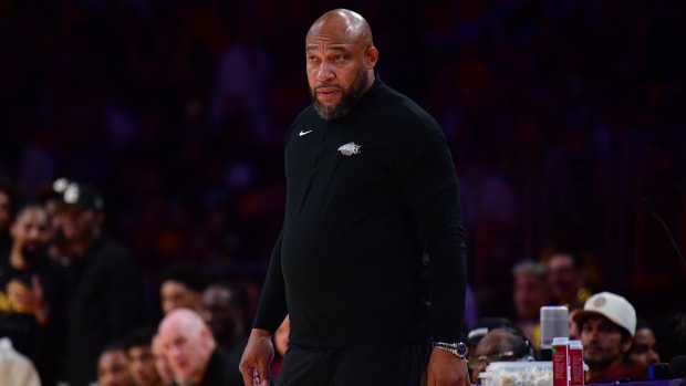 Los Angeles Lakers head coach Darvin Ham watches game action against the Denver Nuggets during the 2024 NBA Playoffs.