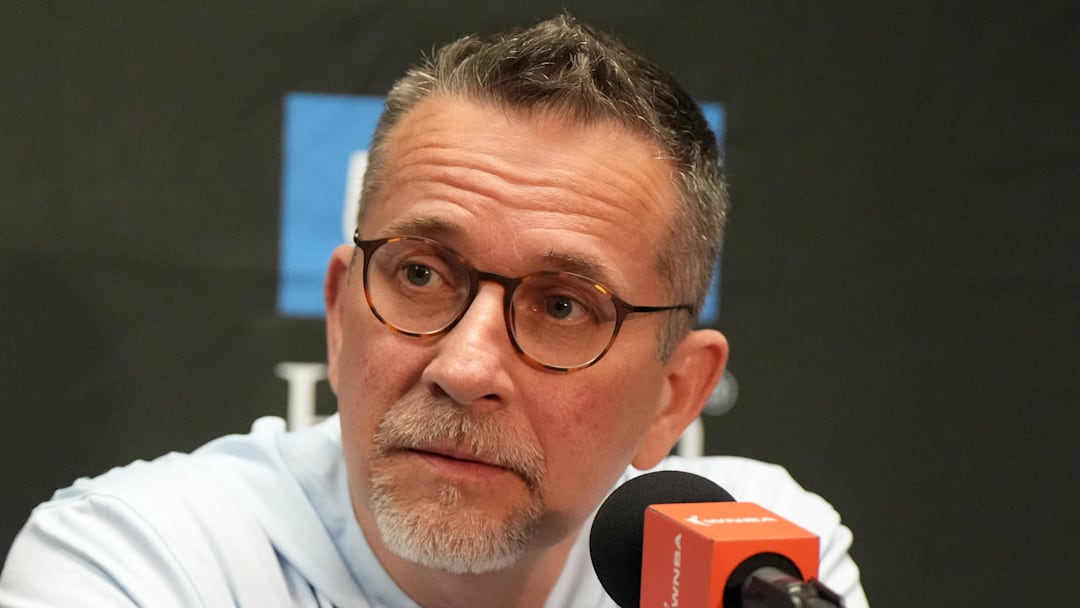 Curt Miller at press conference at Crypto.com Arena.