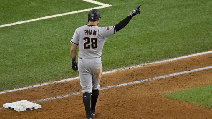 Oct 28, 2023; Arlington, Texas, USA; Arizona Diamondbacks designated hitter Tommy Pham