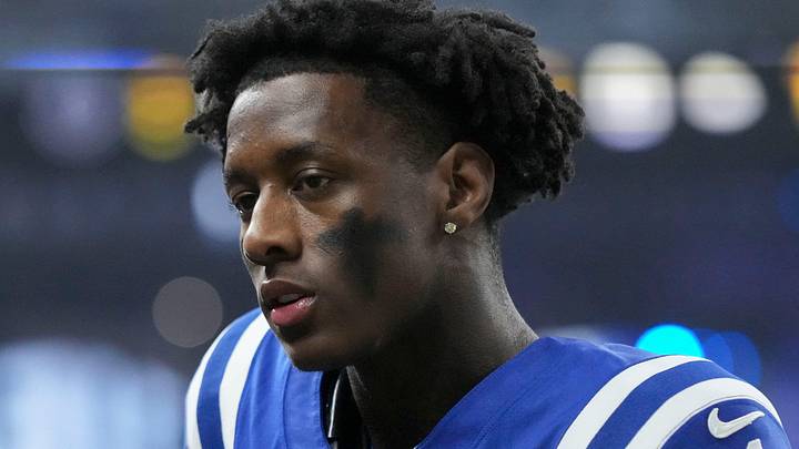 Indianapolis Colts cornerback Sauce Gardner attempts to walk off the field