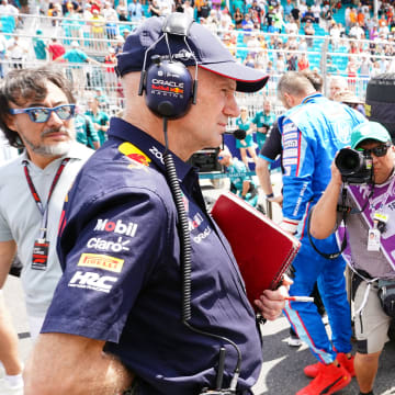 May 4, 2024; Miami Gardens, Florida, USA; Red Bull pioneering engineer and Chief Technical officer Adrian Newey on the grid before the F1 Sprint Race at Miami International Autodrome. Mandatory Credit: John David Mercer-USA TODAY Sports