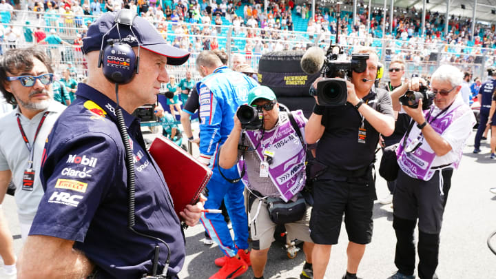 May 4, 2024; Miami Gardens, Florida, USA; Red Bull pioneering engineer and Chief Technical officer Adrian Newey on the grid before the F1 Sprint Race at Miami International Autodrome. Mandatory Credit: John David Mercer-USA TODAY Sports