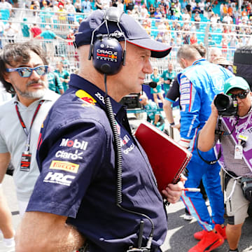 May 4, 2024; Miami Gardens, Florida, USA; Red Bull pioneering engineer and Chief Technical officer Adrian Newey on the grid before the F1 Sprint Race at Miami International Autodrome. Mandatory Credit: John David Mercer-Imagn Images