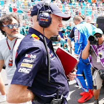 May 4, 2024; Miami Gardens, Florida, USA; Red Bull pioneering engineer and Chief Technical officer Adrian Newey on the grid before the F1 Sprint Race at Miami International Autodrome. Mandatory Credit: John David Mercer-Imagn Images