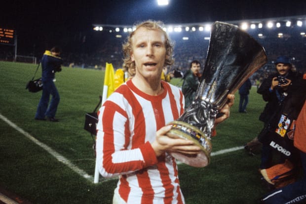 Berti Vogts with the UEFA Cup.