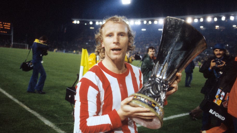 Berti Vogts with the UEFA Cup.