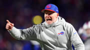 Jan 21, 2024; Orchard Park, New York, USA; Buffalo Bills head coach Sean McDermott reacts against the Kansas City Chiefs during the second half for the 2024 AFC divisional round game at Highmark Stadium. Mandatory Credit: Mark J. Rebilas-USA TODAY Sports