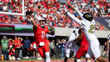 Oct 19, 2024; Tucson, Arizona, USA; Arizona Wildcats quarterback Noah Fifita (11) against the Colorado Buffalos at Arizona Stadium. Mandatory Credit: Mark J. Rebilas-Imagn Images