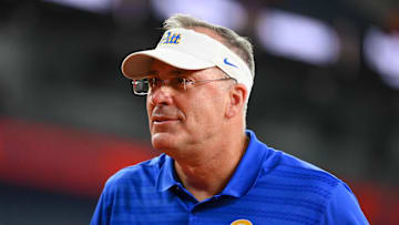 Oct 18, 2025; Syracuse, New York, USA; Pittsburgh Panthers head coach Pat Narduzzi looks on prior to the game against the Syracuse Orange at the JMA Wireless Dome. Mandatory Credit: Rich Barnes-Imagn Images