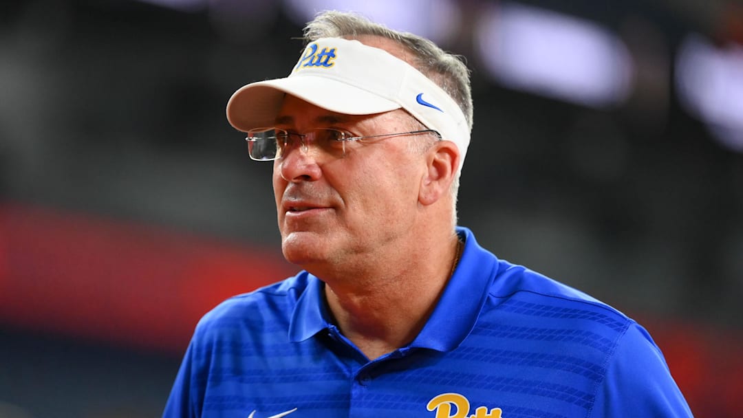 Oct 18, 2025; Syracuse, New York, USA; Pittsburgh Panthers head coach Pat Narduzzi looks on prior to the game against the Syracuse Orange at the JMA Wireless Dome. Mandatory Credit: Rich Barnes-Imagn Images