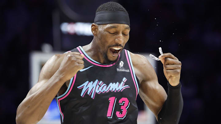 Miami Heat center Bam Adebayo (13) reacts (Mandatory Credit: Rhona Wise-Imagn Images)