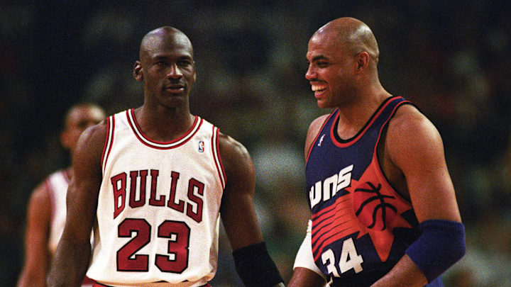 Bulls guard Michael Jordan and Suns forward Charles Barkley face off in the 1993 NBA Finals. Bulls guard Michael Jordan and Suns forward Charles Barkley face off in the 1993 NBA Finals.