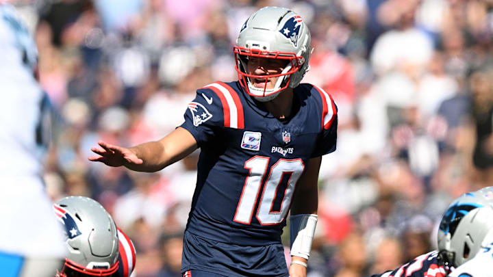 The New England Patriots and quarterback Drake Maye are underdogs in Week 5. The New England Patriots and quarterback Drake Maye are underdogs in Week 5.