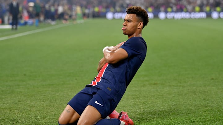 Desire Doue beim Jubel im Champions-League-Finale. Desire Doue beim Jubel im Champions-League-Finale.