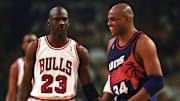 Michael Jordan and Charles Barkley during the 1993 NBA Finals in Chicago.
