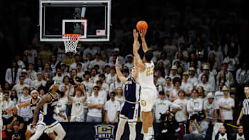Feb 10, 2024; Boulder, Colorado, USA; Colorado Buffaloes forward Tristan da Silva (23) attempts a shot against Arizona Wildcats guard Pelle Larsson (3) in the first half at CU Events Center. Mandatory Credit: Isaiah J. Downing-Imagn Images