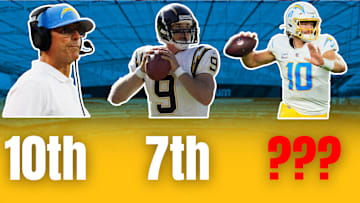 Chargers quarterbacks Jim Harbaugh, Drew Brees and Justin Herbert. 