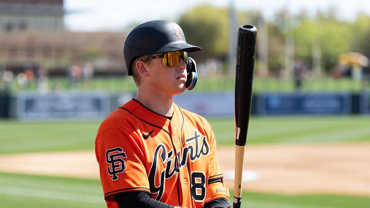 Mar 2, 2026; Phoenix, Arizona, USA; San Francisco Giants third baseman Parks Harber against the Chicago White Sox during a spring training game at Camelback Ranch-Glendale. Mandatory Credit: Mark J. Rebilas-Imagn Images