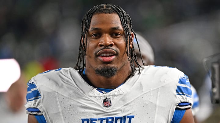 Nov 16, 2025; Philadelphia, Pennsylvania, USA; Detroit Lions linebacker Al-Quadin Muhammad (96) against the Philadelphia Eagles at Lincoln Financial Field. Mandatory Credit: Eric Hartline-Imagn Images