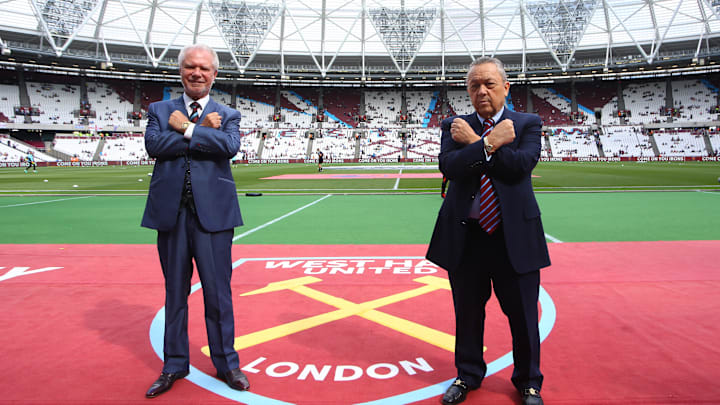 West Ham United owners: the late David Gold (L) and current majority owner David Sullivan moved their team to London Stadium in 2016. 