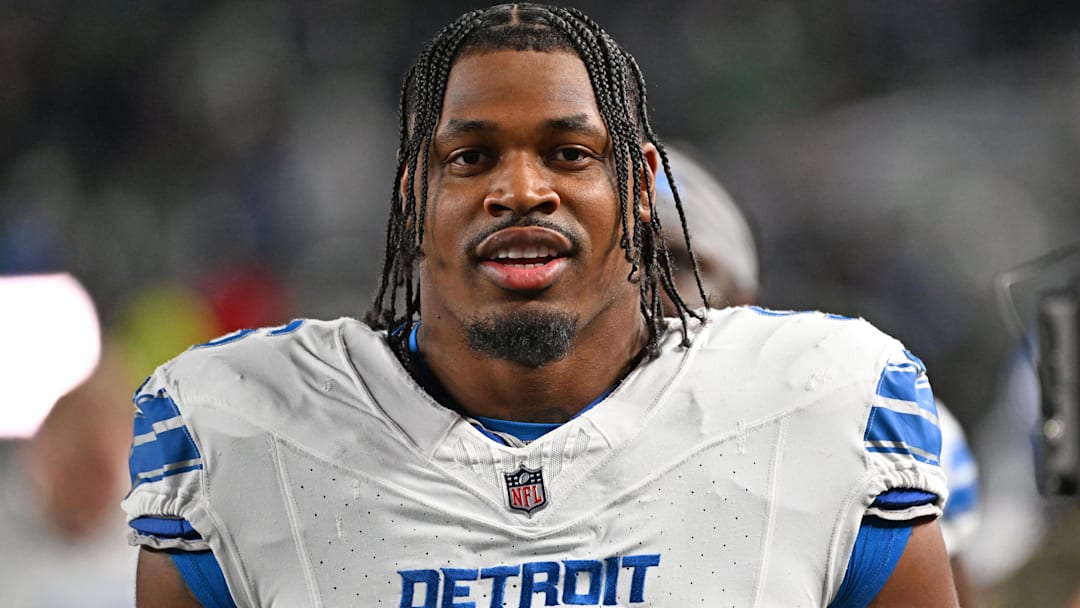 Nov 16, 2025; Philadelphia, Pennsylvania, USA; Detroit Lions linebacker Al-Quadin Muhammad (96) against the Philadelphia Eagles at Lincoln Financial Field.