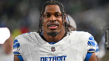 Nov 16, 2025; Philadelphia, Pennsylvania, USA; Detroit Lions linebacker Al-Quadin Muhammad (96) against the Philadelphia Eagles at Lincoln Financial Field.