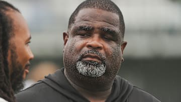 New England Patriots defensive coordinator Terrell Williams stops to talk during his time at Detroit Lions training camp.