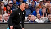 Sean Miller coaches his team during Xavier's 2025 NCAA tournament loss to Illinois.