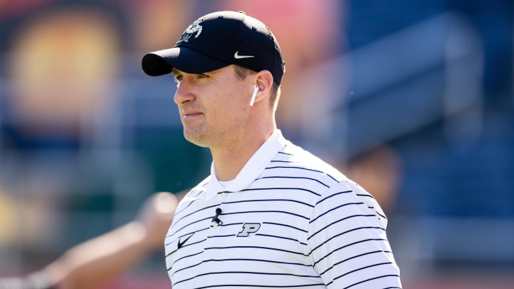 Jan 2, 2023; Orlando, FL, USA; Purdue Boilermakers assistant coach Drew Brees looks on before the game against the LSU Tigers at Camping World Stadium.