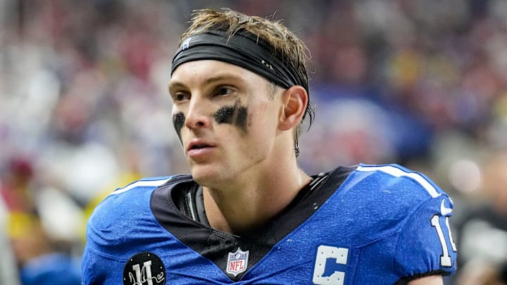 Indianapolis Colts wide receiver Alec Pierce (14) leaves the field Monday, Dec. 22, 2025, after losing a game against the San Francisco 49ers at Lucas Oil Stadium in Indianapolis.