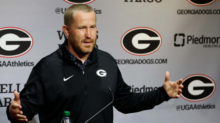 Georgia Co-Defensive Glenn Schumann speaks to the media about the start of the season in Athens, Ga., on Tuesday, Aug 8, 2023.