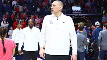 Feb 4, 2025; Oxford, Mississippi, USA; Kentucky Wildcats head coach Mark Pope looks on after losing to the Mississippi Rebels at The Sandy and John Black Pavilion at Ole Miss. Mandatory Credit: Petre Thomas-Imagn Images