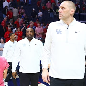 Feb 4, 2025; Oxford, Mississippi, USA; Kentucky Wildcats head coach Mark Pope looks on after losing to the Mississippi Rebels at The Sandy and John Black Pavilion at Ole Miss. Mandatory Credit: Petre Thomas-Imagn Images