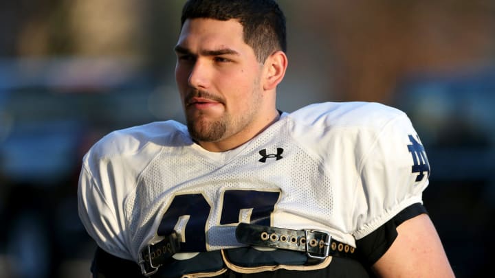 Notre Dame defensive tackle Gabriel Rubio (97) Wednesday, April 12, 2023, during spring football practice on the Notre Dame campus