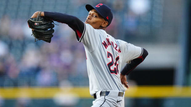 Triston McKenzie throws a pitch 