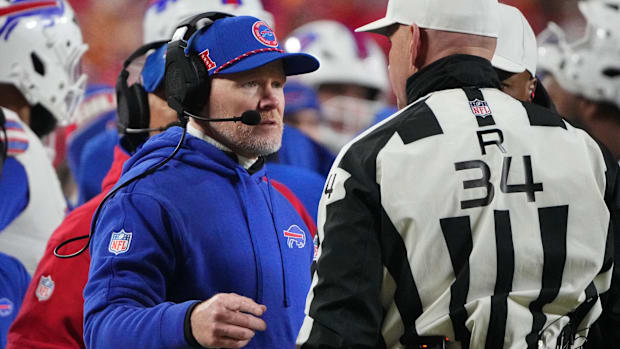 Buffalo Bills head coach Sean McDermott talks to a referee