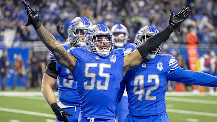 Detroit Lions linebacker Derrick Barnes (55). Detroit Lions linebacker Derrick Barnes (55).