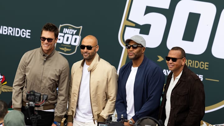 May 25, 2025; Indianapolis, Indiana, USA; (From left) Tom Brady, Derek Jeter, Michael Strahan and Alex Rodriguez pose for a photo prior to the IndyCar Series 109th Running of the Indianapolis 500 at Indianapolis Motor Speedway. Mandatory Credit: Mark J. Rebilas-Imagn Images May 25, 2025; Indianapolis, Indiana, USA; (From left) Tom Brady, Derek Jeter, Michael Strahan and Alex Rodriguez pose for a photo prior to the IndyCar Series 109th Running of the Indianapolis 500 at Indianapolis Motor Speedway. Mandatory Credit: Mark J. Rebilas-Imagn Images