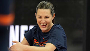 Jun 22, 2025; San Francisco, California, USA; Connecticut Sun forward Haley Peters (7) before the game against the Golden State Valkyries at Chase Center.