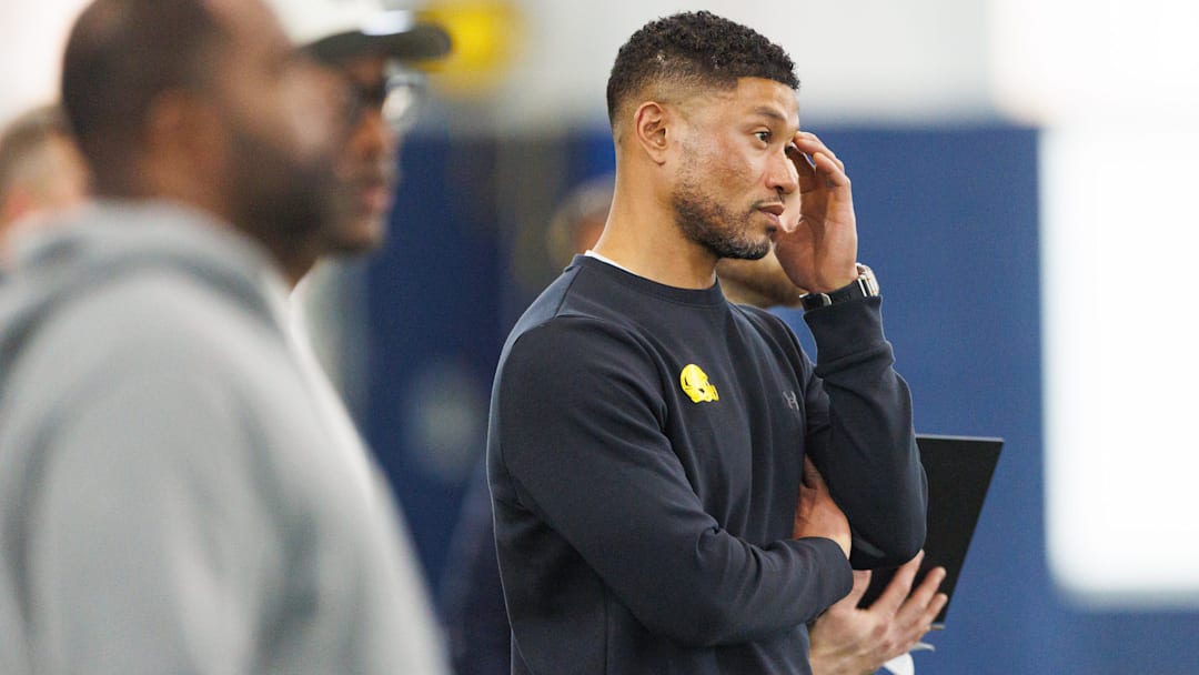 Head coach Marcus Freeman during Notre Dame football's Pro Day at Irish Athletic Center on Tuesday, March 24, 2026, in South Bend.