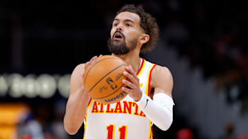 Trae Young #11 of the Atlanta Hawks looks to shoot against the Orlando Magic.