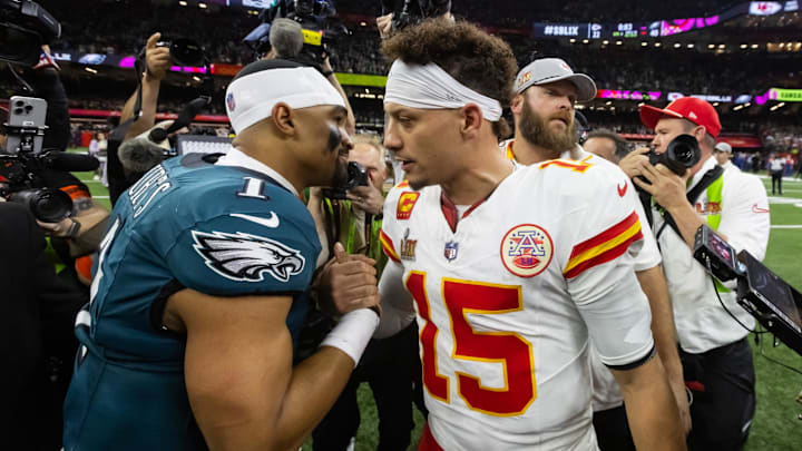 Jalen Hurts and Patrick Mahomes will meet again after squaring off in two of the past three Super Bowls. Jalen Hurts and Patrick Mahomes will meet again after squaring off in two of the past three Super Bowls.