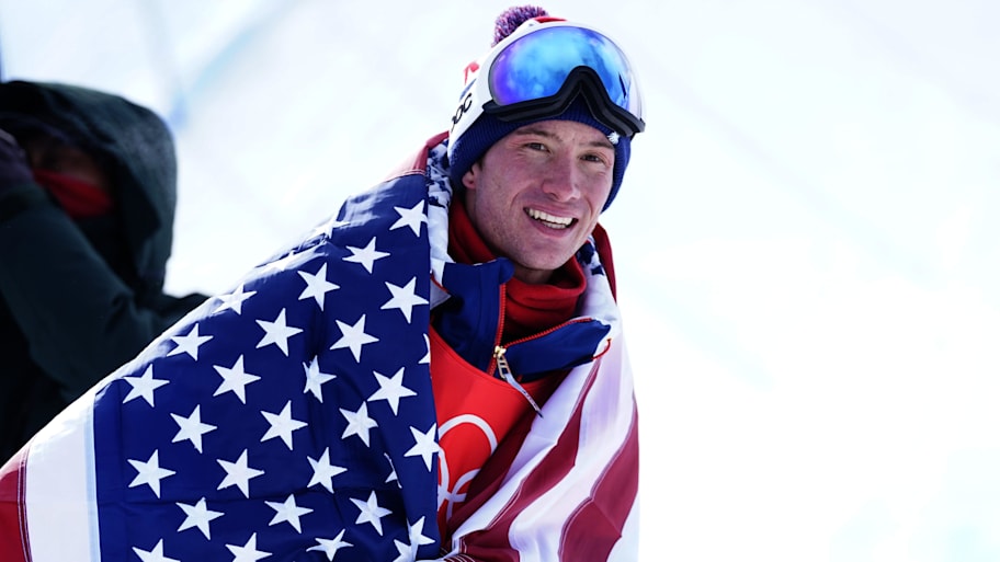 Bronze medalist Alex Ferreira after the freestyle skiing halfpipe final 