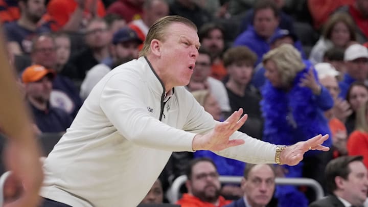 Illinois head basketball coach Brad Underwood is shown during the first half of their second round NCAA men’ s basketball tournament game against Kentucky Sunday, March 23, 2025 at Fiserv Forum in Milwaukee, Wisconsin.