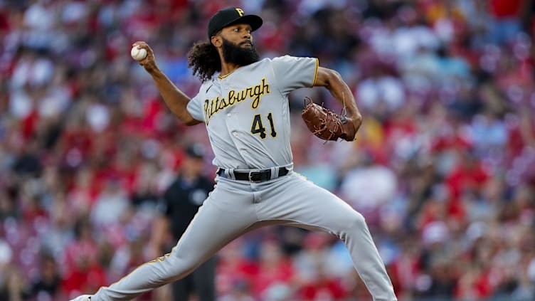 Sep 22, 2023; Cincinnati, Ohio, USA; Pittsburgh Pirates starting pitcher Andre Jackson (41) pitches