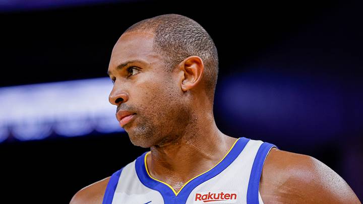 Oct 23, 2025; San Francisco, California, USA; Golden State Warriors center Al Horford (20) reacts against the Denver Nuggets during the fourth quarter at Chase Center. Mandatory Credit: Bob Kupbens-Imagn Images