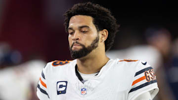 Chicago Bears quarterback Caleb Williams (18) reacts against the Arizona Cardinals at State Farm Stadium.