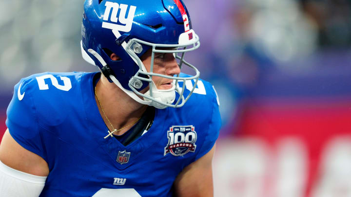 New York Giants quarterback Drew Lock (2) is shown just before the first preseason game of the season, Thursday, August 8 2024, in East Rutherford.