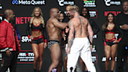 Mike Tyson slaps Jake Paul after weighing in at the Toyota Music Factory. 