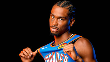 Shai Gilgeous-Alexander is pictured during the Thunder media day at the Paycom Center in Oklahoma City, on Monday, Sept. 30, 2024.